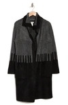 Max Studio Jacquard Sweater Coat In Black/ Charcoal Colorblock