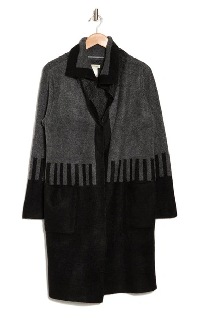 Max Studio Jacquard Sweater Coat In Black/ Charcoal Colorblock