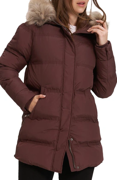 Noize Ophelia Faux Fur Trim Puffer Parka In Mahogany