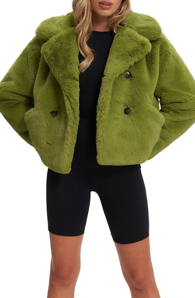 Noize Push Faux Fur Coat In Green