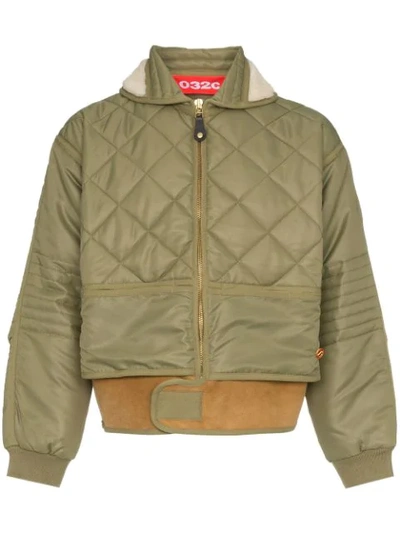 032c Cosmo Shearling Collar Quilted Bomber Jacket - Green