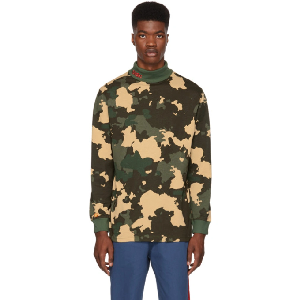 032c Camouflage Print Turtleneck Sweater Green ModeSens