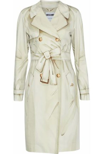 Moschino Woman Double-breasted Printed Stretch-cotton Trench Coat Beige