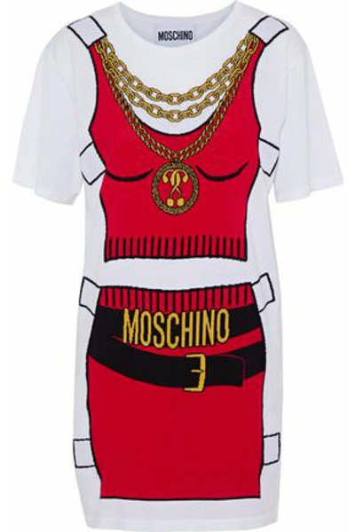 Moschino Woman Intarsia Cotton Mini Dress White