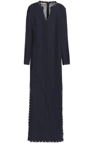 Michael Kors Collection Woman Eyelet-embellished Linen Maxi Dress Navy