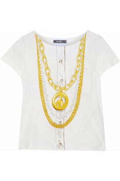 Moschino Woman Printed Slub Cotton-jersey T-shirt White