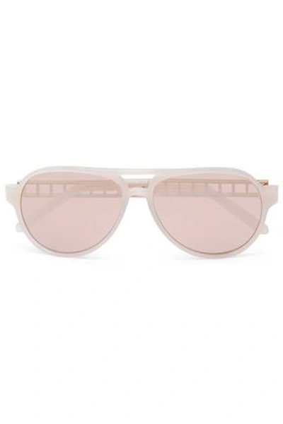 Linda Farrow Woman Aviator-style Acetate And Rose-gold Tone Sunglasses Baby Pink