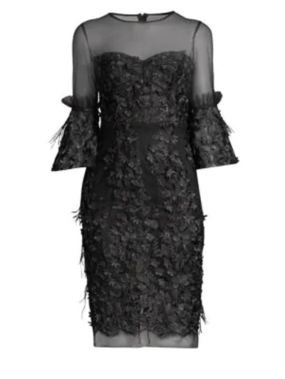 Milly Chrissy Embroidery & Feather Dress In Black