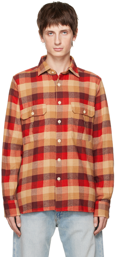 Drake's Red Madras Shirt In Neutral