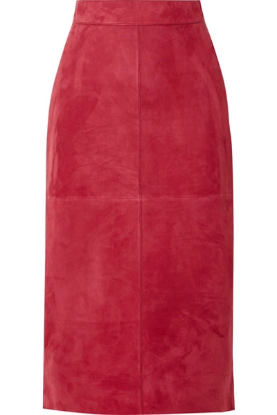 Fendi High-waist Suede Pencil Skirt In Bright Red