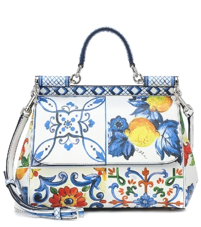 Dolce & Gabbana Medium Sicily Bag In Printed Dauphine Calfskin In Blue