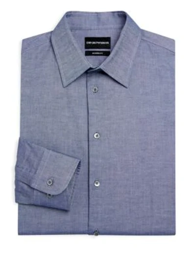 Armani Collezioni Men's Modern-fit Stretch Chambray Dress Shirt In Blue
