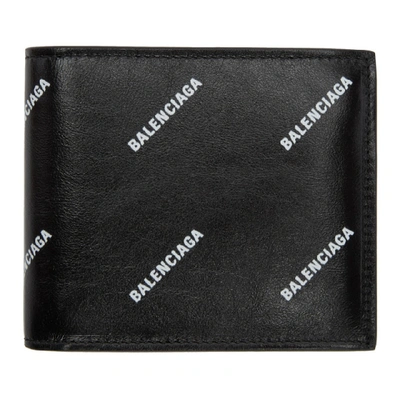 Balenciaga Men's Logo-print Leather Bi-fold Wallet In Black