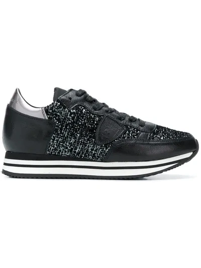 Philippe Model Tropez Black Canvas Sneaker With Glitter In Basic