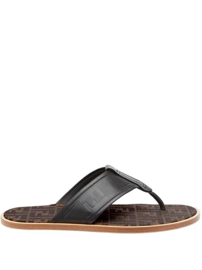 Fendi Flip-flops Mit Monogrammmuster In Brown Black