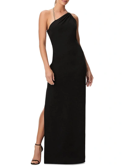 Aidan Mattox Womens Asymmetric Chain Evening Dress In Black