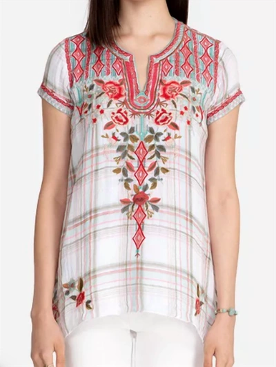 Johnny Was Cyrielle Notched Neck Drape Top In Plaid In Multi