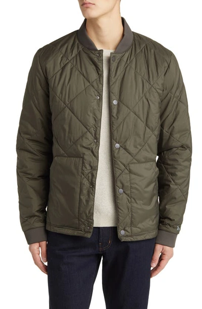 Tentree Diamond Quilted Water Resistant Bomber Jacket In Black Olive Green