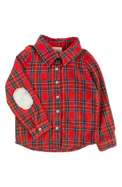 Miki Miette Kids' Jacob Plaid Cotton Button-up Shirt In Red