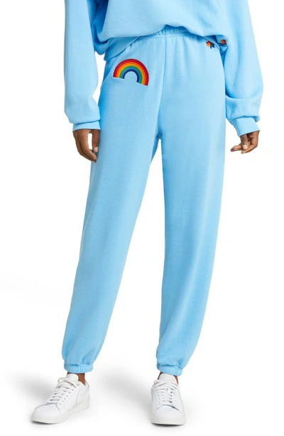 Aviator Nation Rainbow Embroidered Sweatpants In Blue