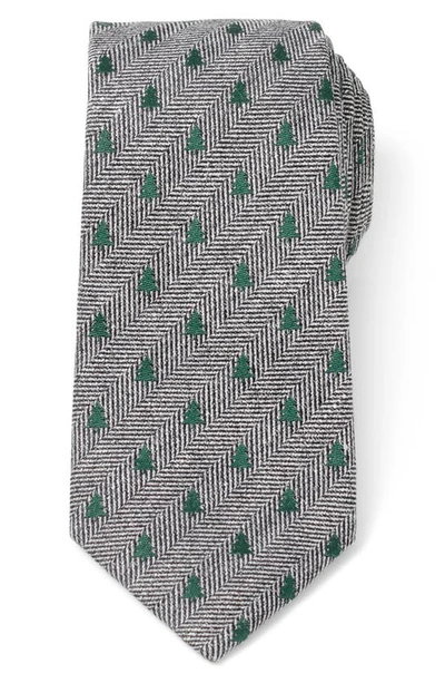 Cufflinks, Inc Holiday Tree Silk & Linen Blend Herringbone Tie In Gray
