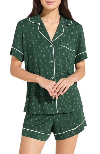 Eberjey Gisele Relaxed Jersey Knit Short Pajamas In Winter Green Ivory