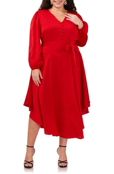 Vince Camuto Tie Waist Long Sleeve Midi Dress In Ultra Red