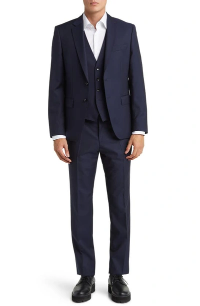 Hugo Boss Huge Wool 3-piece Suit In Dark Blue