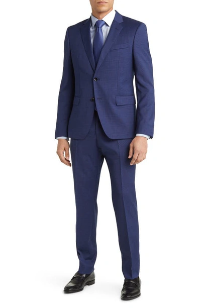 Hugo Boss Huge Blue Plaid Stretch Wool Suit In Dk Bu