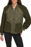 Andrew Marc Sport Mix Media Quilted Bomber Jacket In Olive