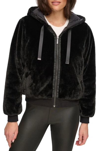 Andrew Marc Sport Faux Fur Hooded Jacket In Black