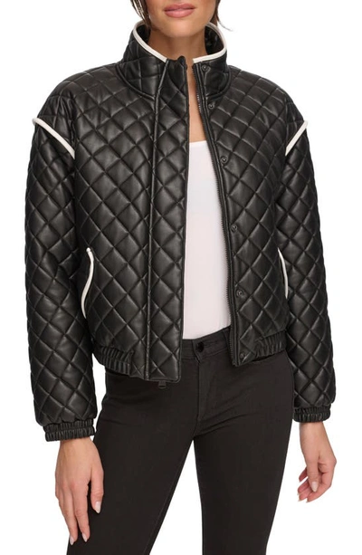 Andrew Marc Sport Quilted Faux Leather Bomber Jacket In Black
