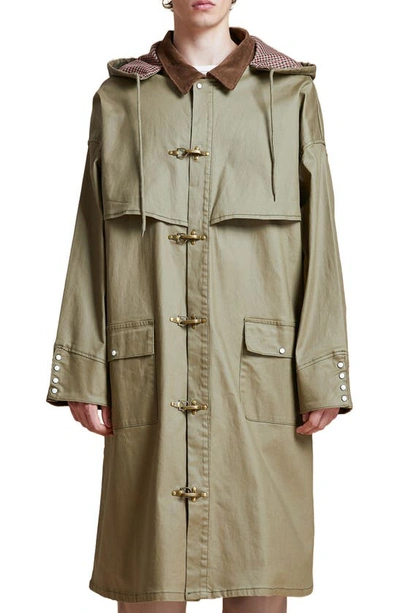 Profound Hooded Water Resistant Waxed Cotton Blend Coat In Green