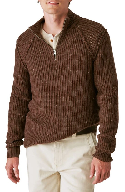 Lucky Brand Quarter Zip Tweed Sweater In Brown
