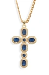 Vidakush Ornate Cubic Zirconia Cross Pendant Necklace In Sapphire