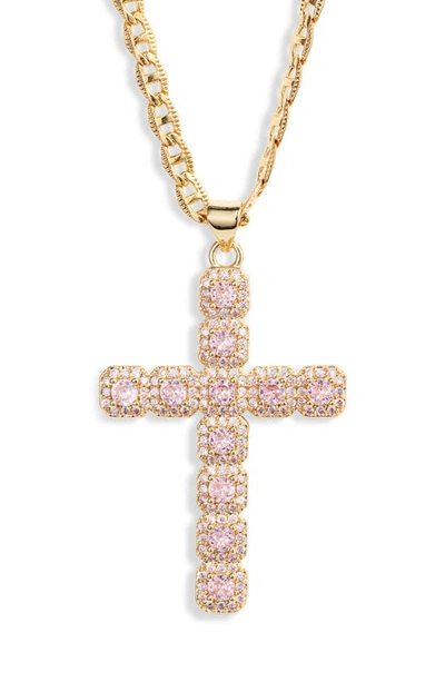 Vidakush Fantasy Cubic Zirconia Cross Pendant Necklace In Light Pink