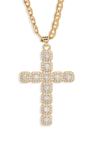 Vidakush Large Cubic Zirconia Cross Pendant Necklace In Gold