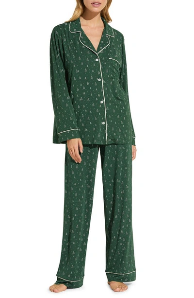 Eberjey Gisele Print Jersey Knit Pajamas In Winter Pine Forest Green Ivory