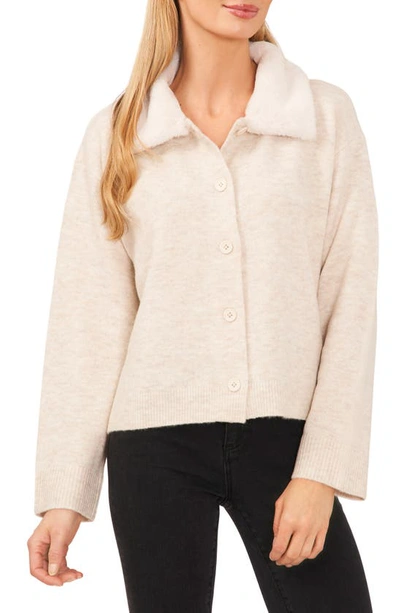 Cece Crop Cardigan With Faux Fur Collar In Malted