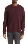 Frame Duo Fold Long Sleeve Cotton Crew T-shirt In Heather Dark Burgundy