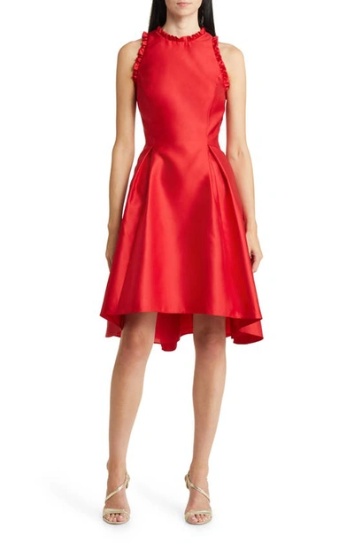 Adrianna Papell Ruffle Pleat Mikado Cocktail Dress In Red