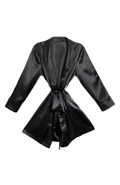 Blissy Mulberry Silk Dressing Gown In Black