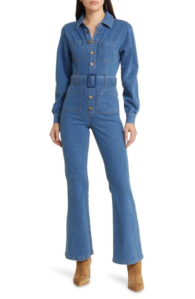 Nobody's Child Olymipia Long Sleeve Denim Jumpsuit In Blue