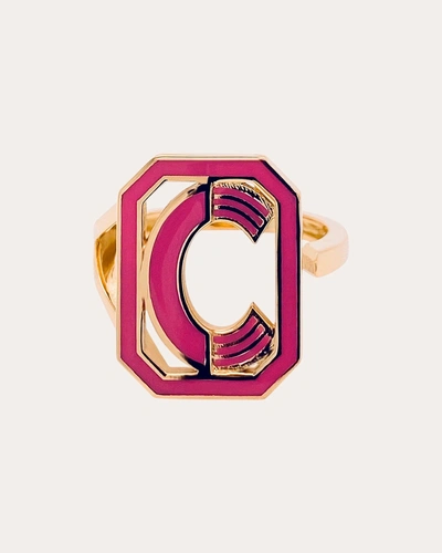 Colette Jewelry Women's Pink Enamel Gatsby Initial Ring In Gold