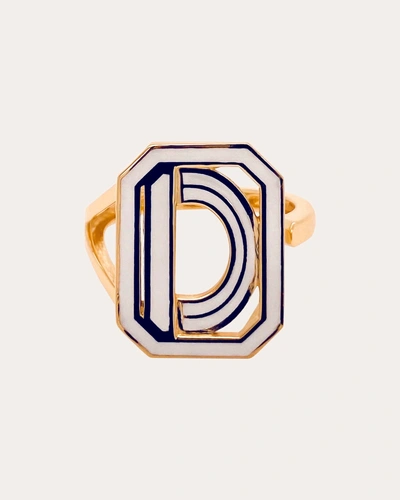 Colette Jewelry Women's White Enamel Gatsby Initial Ring In Gold