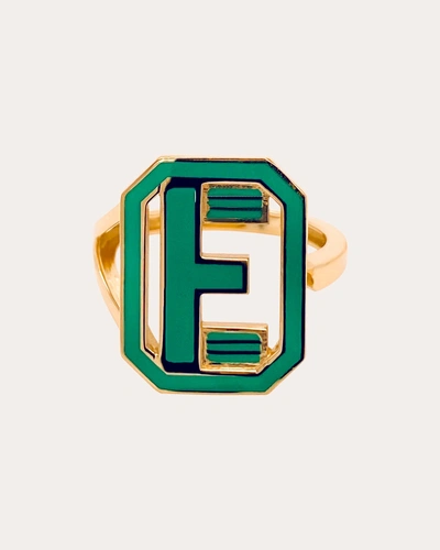 Colette Jewelry Women's Green Enamel Gatsby Initial Ring In Gold