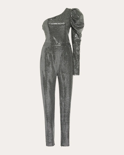 Semsem Women's One-sleeve Sequin Jumpsuit In Silver