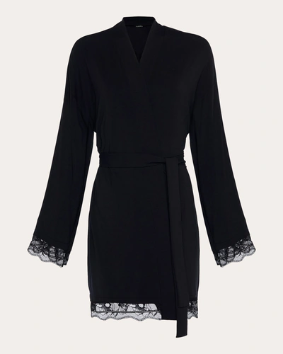La Perla Women's Lace-trim Short Robe In Black