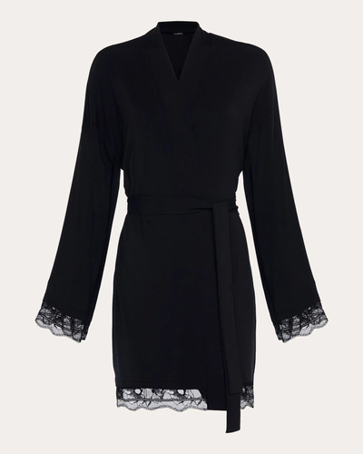 La Perla Women's Belted Lace-trimmed Satin Robe In Black
