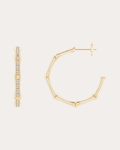 Natori Women's Small Indochine Bamboo 14k Gold Diamond Hoop Earrings
